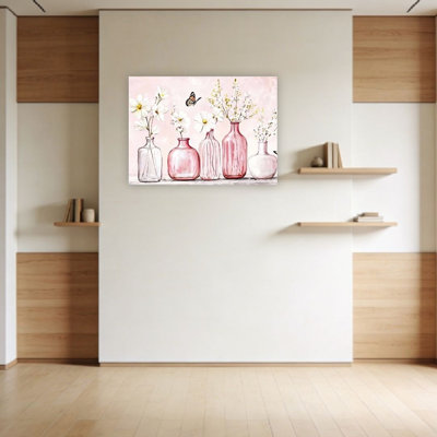 Bouquet de fleurs blanches et thème papillon, art mural non encadré, L 24 po x l 36 po