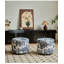 Tabouret de coiffeuse moderne rembourré rond avec dossier en T, tissu imprimé animal rétro et roulettes pivotantes à 360 ° - noir et blanc