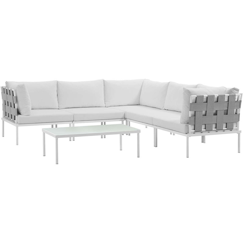 Harmony 6 Piece Outdoor Patio Aluminum Sectional Sofa Set, White