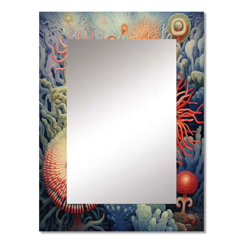 «Beautiful Deep Sea Anemones Retro Harmony IV», miroir mural unique animaux marins, art moderne imprimé, 32 po x 24 po