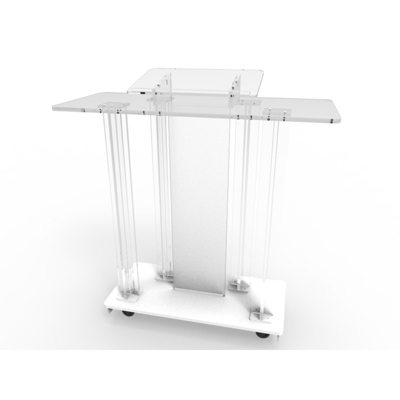 Clear and White Acrylic MDF Rolling Podium with Casters