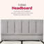 Lit double rembourré en lin gris moderne avec tête de lit, structure en contreplaqué et en bois franc, bourre de structure en tissu à marches simples, option de livraison compacte