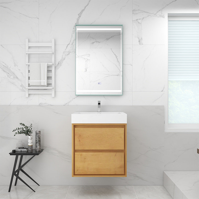 Ensemble de meuble-lavabo simple mural 24 po Azden, Chêne clair