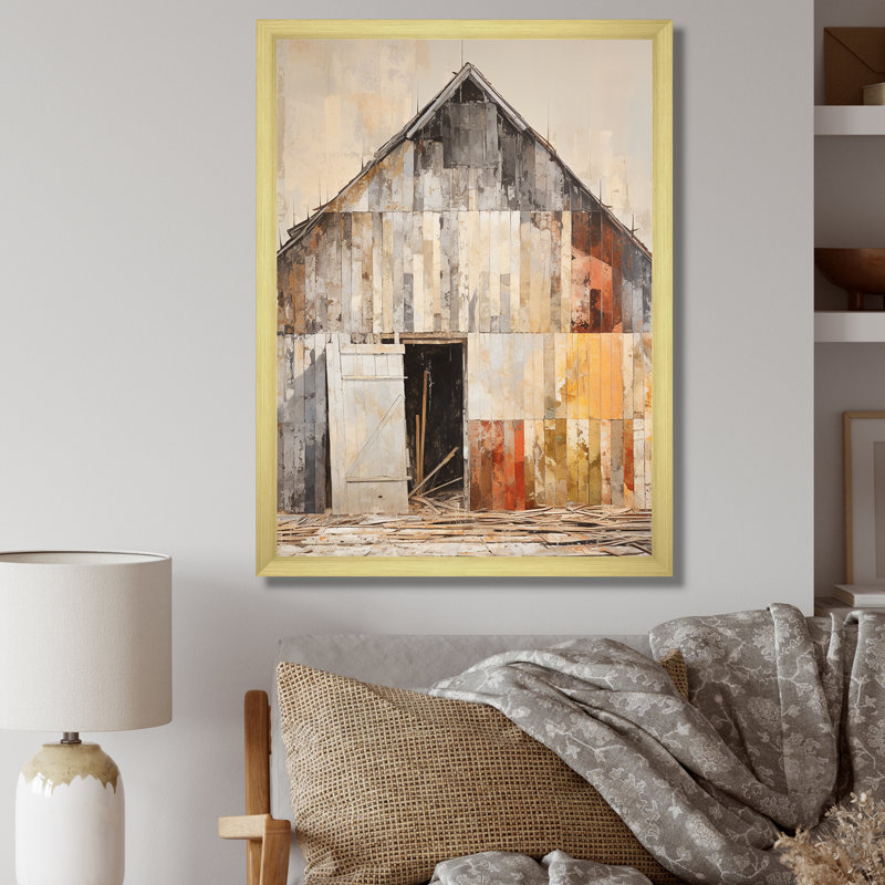 Minimalisme, ton de grange atténué III - grange, impressions sur toile_106686, H 20 po x l 12 po x P 1 po, Encadrement doré
