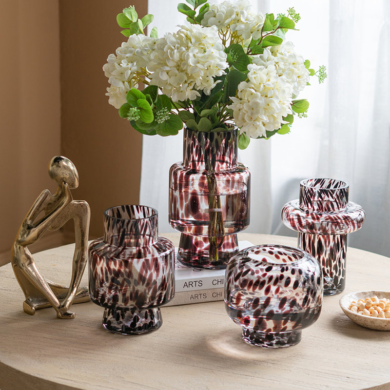 Clear Glass Accent Vase with Artistic Amber Spots