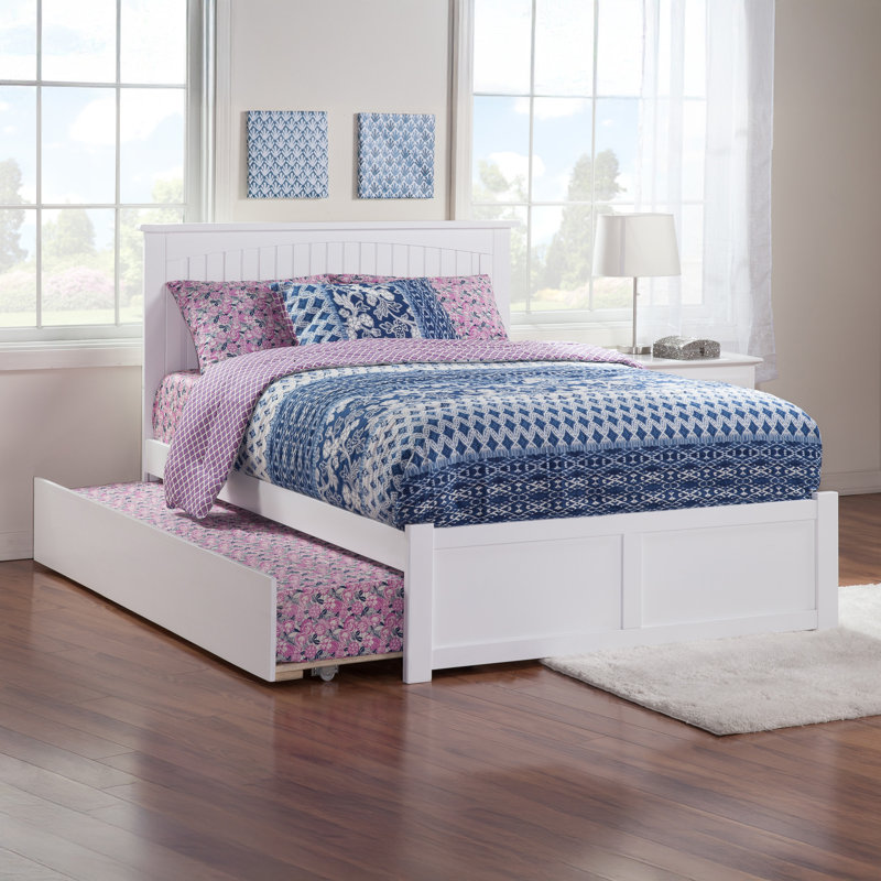 Kindig Solid Wood Platform Bed with Panel Footboard and Trundle, Full, White