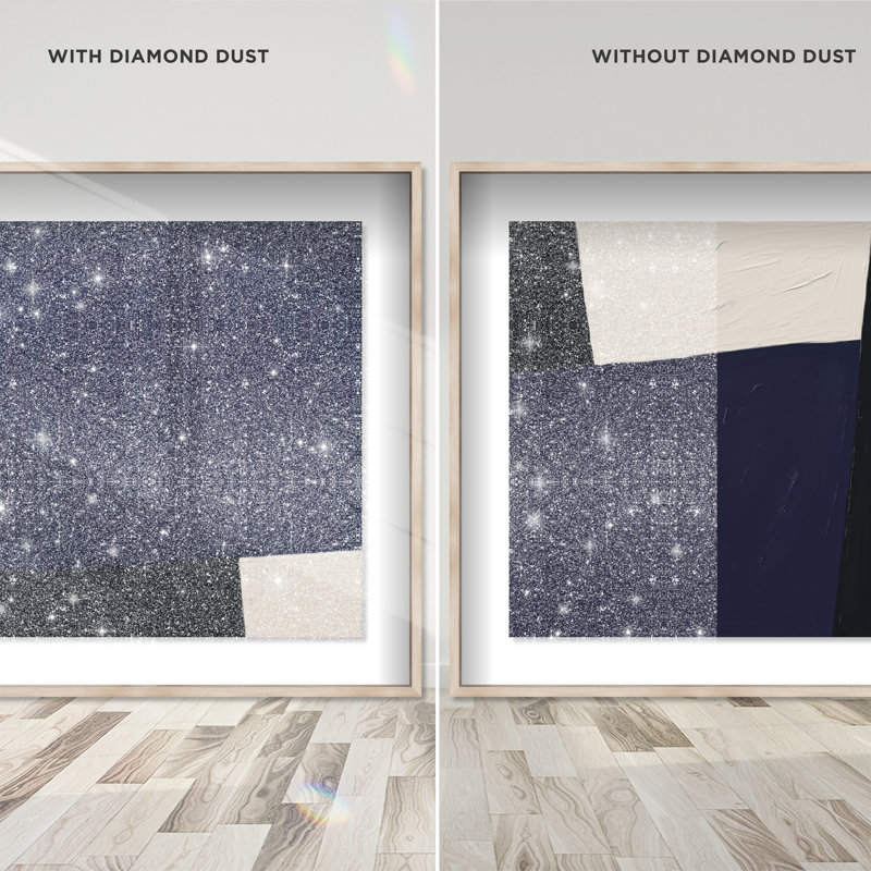 In Blue Set Shadowbox Abstract Print by Oliver Gal, Black Frame, 12 x 12, 17.5"H x 17.5"W, Natural Oak Shadowbox