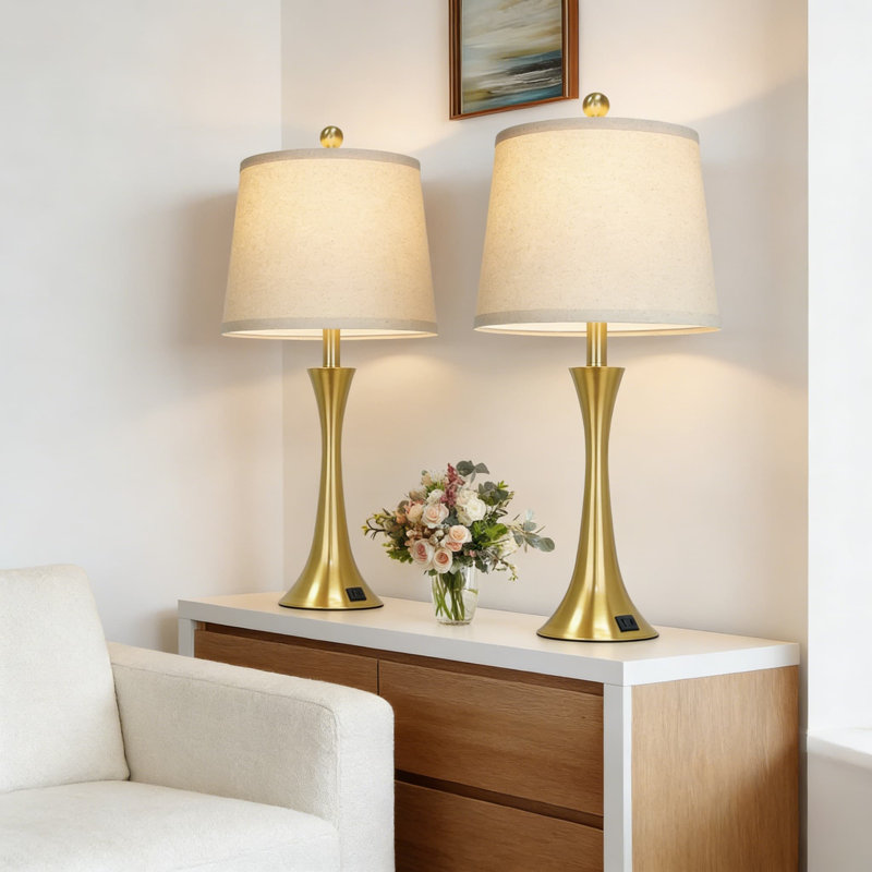Modern Table Lamp Set Of 2 With USB C And A Charging Ports, 3-Way Dimmable Touch Control, Includes LED Bulbs For Bedroom Nightstand, Living Room, Or Office