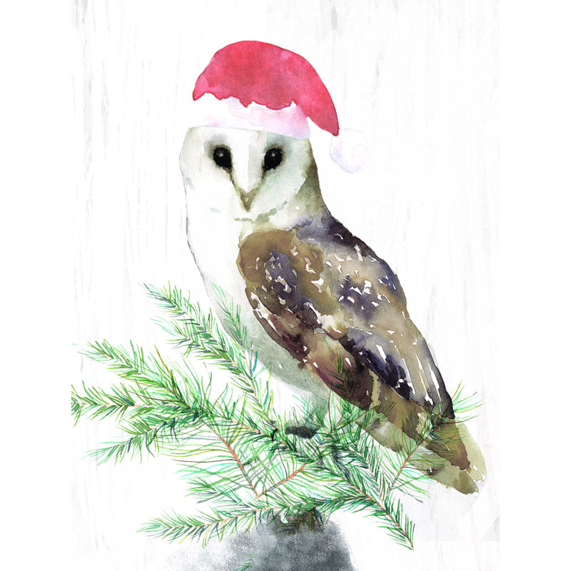 «Santa Watercolor Owl», impression sur toile tendue, H 32 po x l 24 po