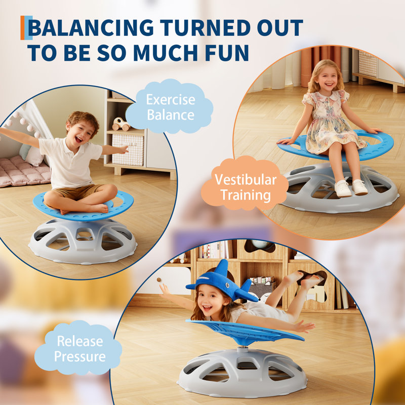 Fauteuil pivotant sensoriel pour enfants, fauteuil pivotant pour enfants autistes, capacité de 220 lb avec poignée de sécurité et base antidérapante, pour l'entraînement en coordination corporelle, bleu