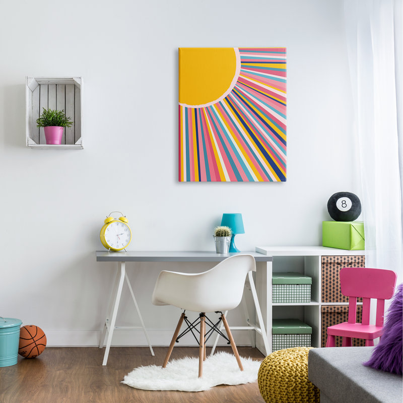 " Bold Iris Sunbeams Geometric Abstract Angular Shapes " by Lisa Perry Whitebutton, Wrapped Canvas, 30" H x 40" W