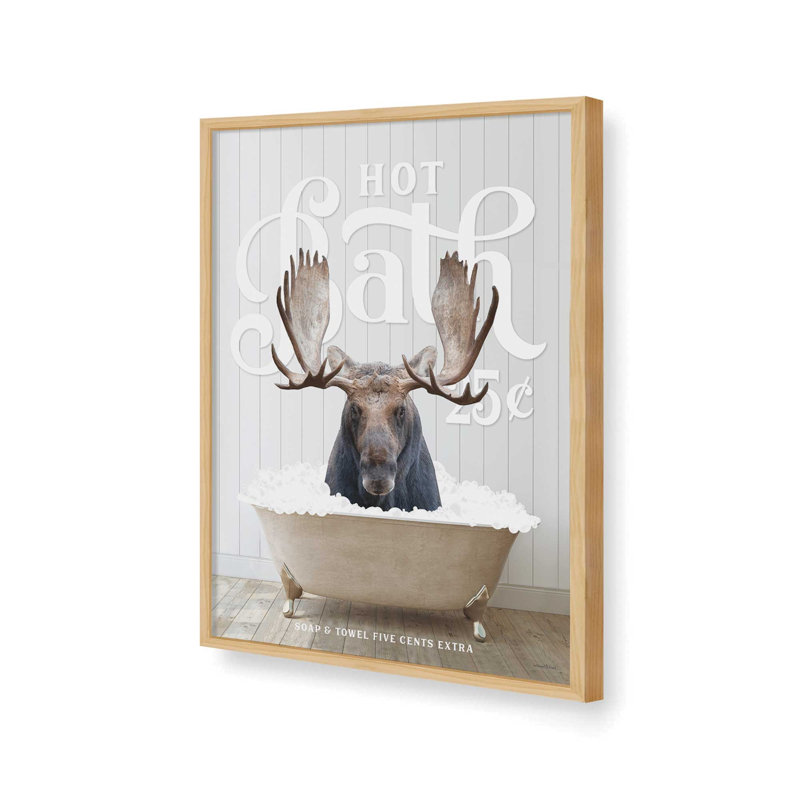 «Moose Hot Bath», impression d'art à lettres et doublée, Tan, L 36 x H 48, Impression encadrée