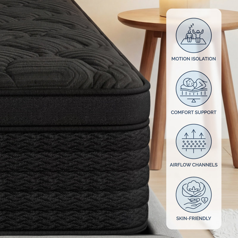 Matelas hybride moyen 12 po / 14 po avec ressorts ensachés et mousse à mémoire de forme, Très grand lit, 12"