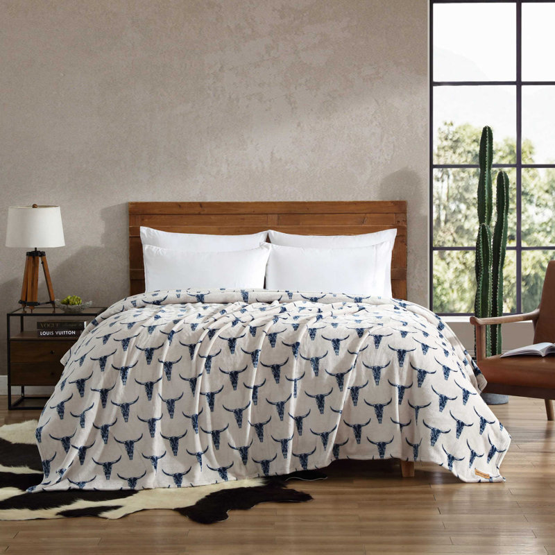 Couverture en molleton ultra doux Wrangler, Double/Grand, Tête de bœuf bleue