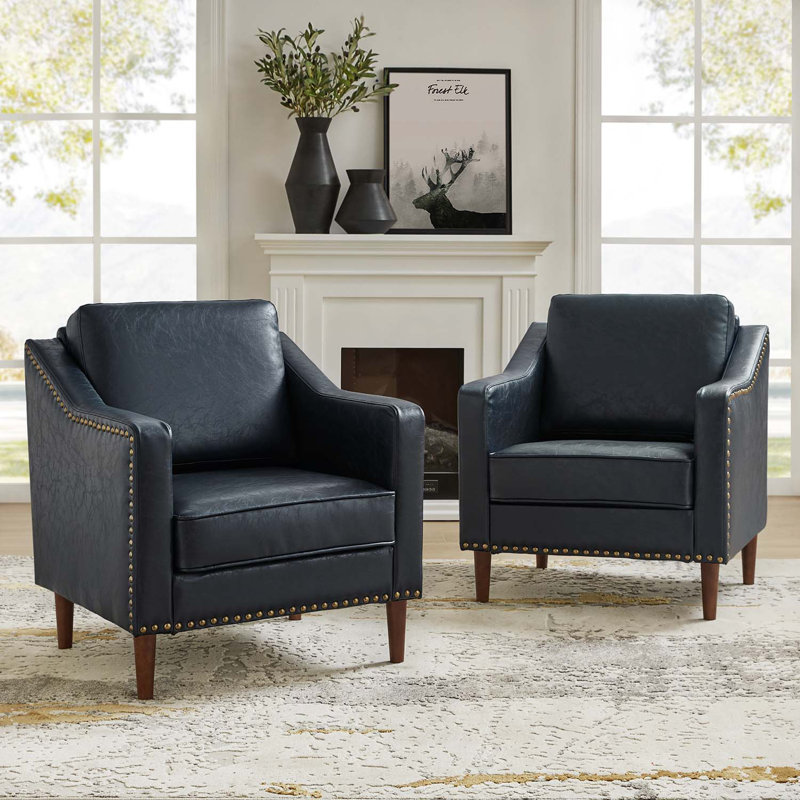 Almetia Vegan Leather Armchair, Navy Faux Leather