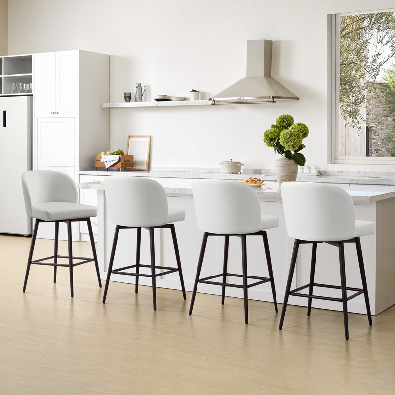Tabouret de bar et de comptoir pivotant Brendaly (ensemble de 4) - Similicuir, Cuir blanc
