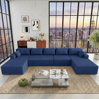 160'' U-Shape Modular Cloud Corduroy Sofa - Modern And Suitable For Living Room, Comfortable,Living Room Combination Sofa,No Assembly Needed,Popular Boneless Sectional Couch Loveseat Couch Vacuum-Sealed Compression Sofa