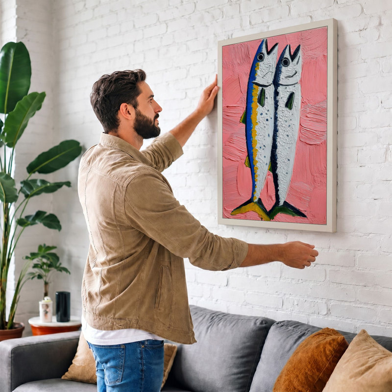 Two Fish Standing Boho - Print, 24x16 - 61.0 x 40.6 cm, Taupe Border
