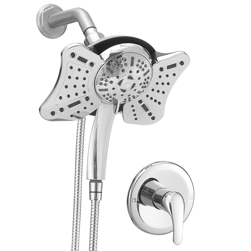 Robinet de douche mural à une poignée et à 9 jets avec pomme de douche à main et jet mural 1,8 gal / min en chrome poli (valve incluse)