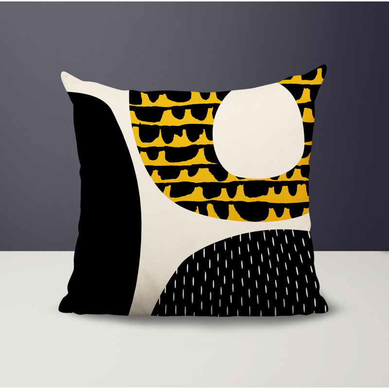 Coussin carré intérieur / extérieur pia, H 15 po x l 15 po, Jaune / noir / blanc cassé