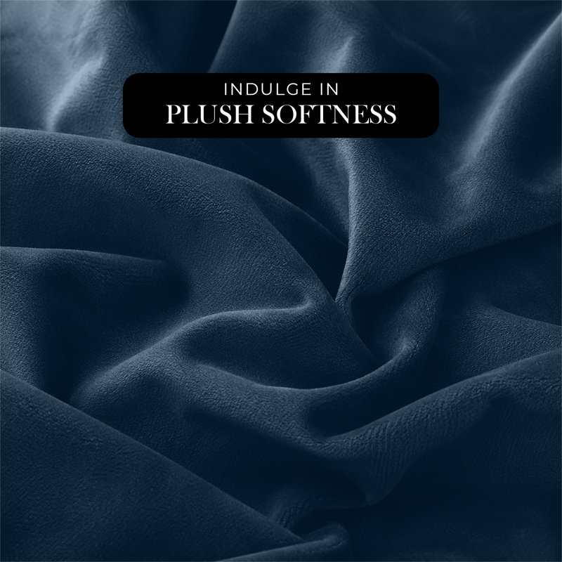Thermal Velvet Curtains with Eyelet Ring Top - Blackout Crushed Velvet Drapes Pair, Blue/Navy, 117cm Width x 137cm Drop