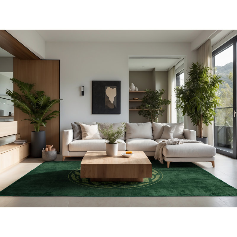 Soft Plush Fergus St Patties Modern & Contemporary Abstract Area Rug in Green – Green Binding, 8x12