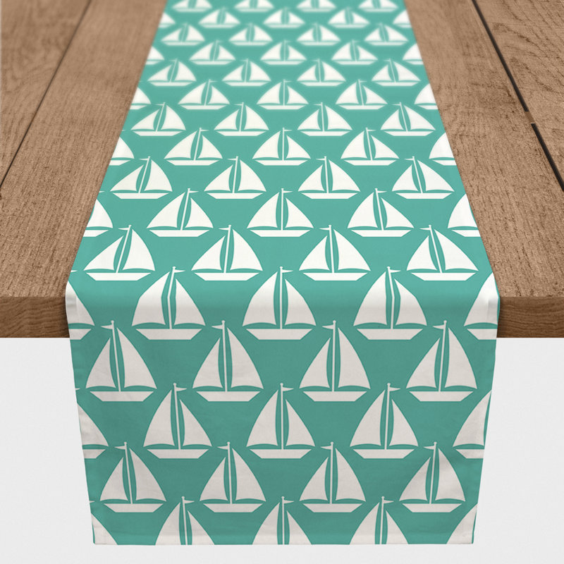Chemin de table géométrique McKnight, L 90 po x l 16 po, Bleu sarcelle