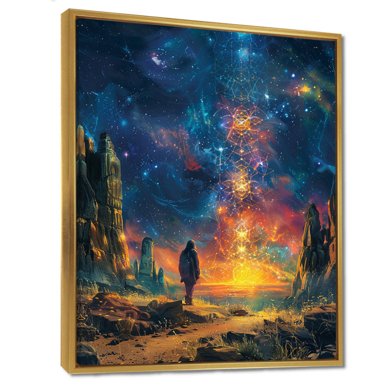 «Great Mystery Ocean Wanderer», impression d'art mural paysages de l'espace, Toile avec cadre flottant or