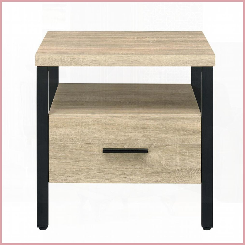 Chêne & amp; Table basse noire à 1 tiroir pour le salon - Rangement peu encombrant Pieds en métal durables