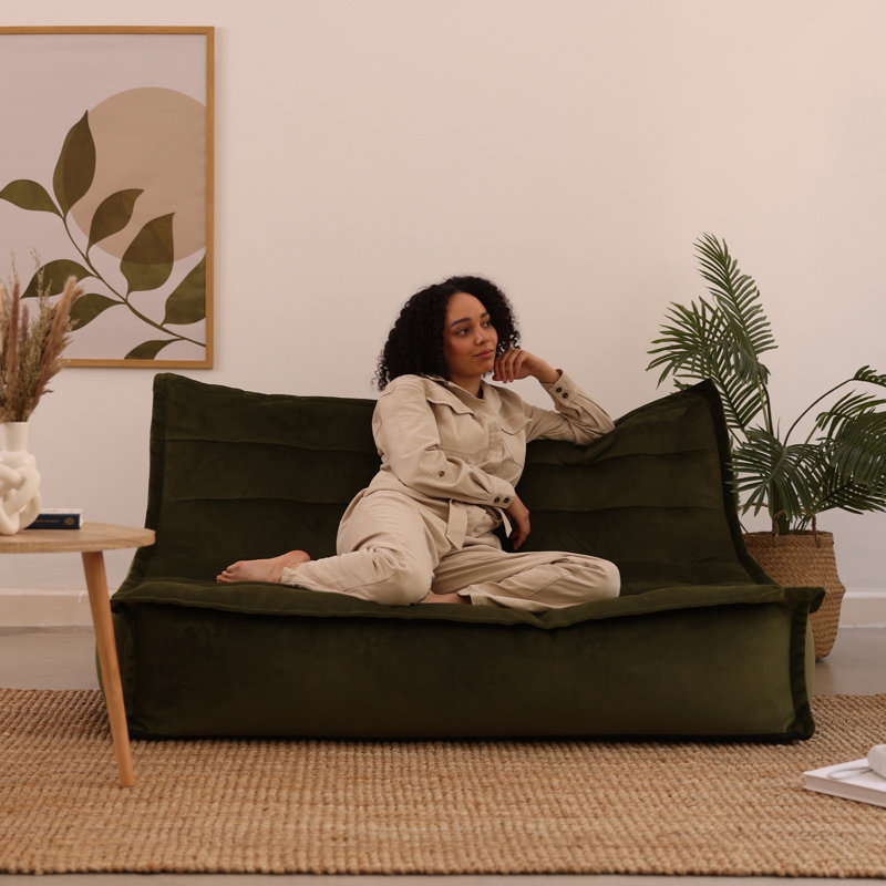 Kota Velvet Bean Bag Sofa, Olive Green