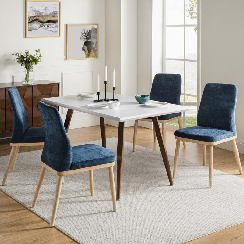 Brehanna Upholstered Back Dining Chair with Solid Wood Legs (Set of 4), Navy