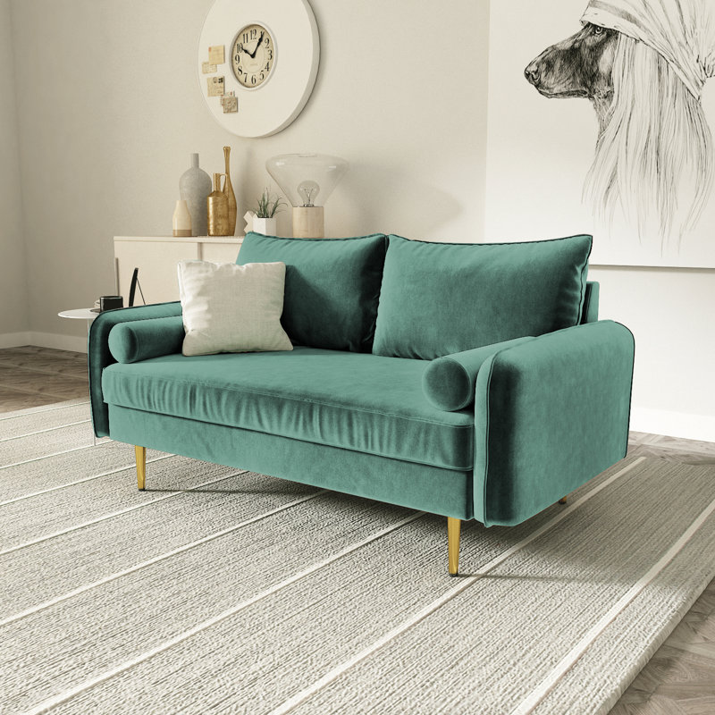 Bombalier 57.9'' Velvet Loveseat, Aqua
