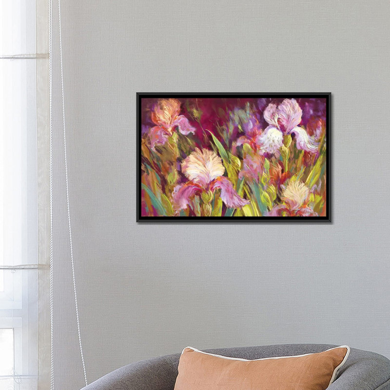 « irises all day », reproduction sur toile, H 26 po x l 40 po x P 1,5 po, Toile tendue, Pas de tapis