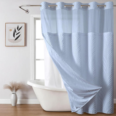 Ensemble de douche Boho sans crochet, extérieur capitonné brun, dessus transparent, intérieur imperméable
