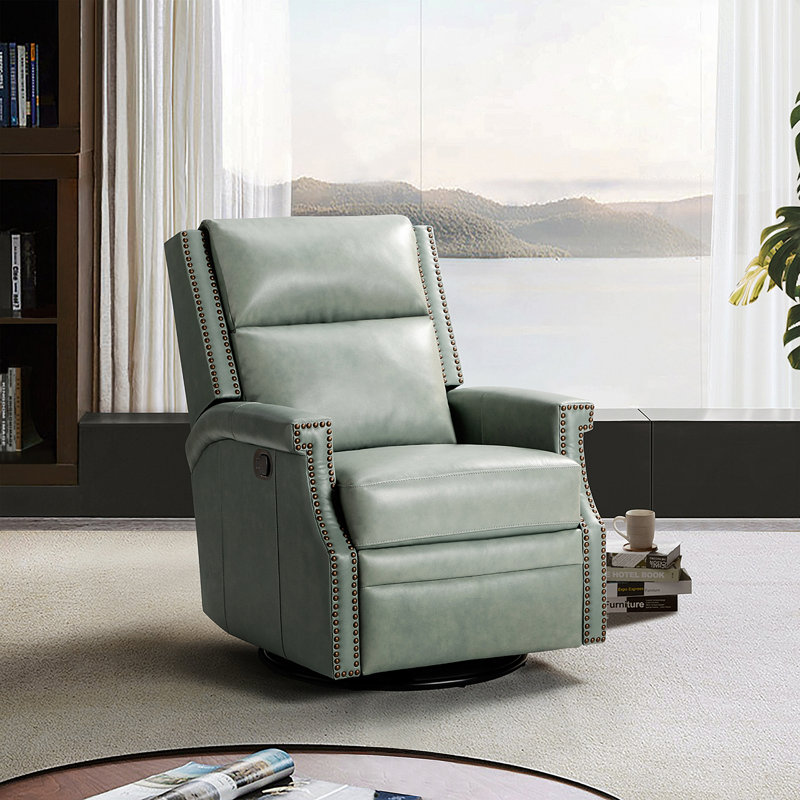 Manning 29.6" Wide Genuine Leather Manual Recliner, Gray Genuine Leather
