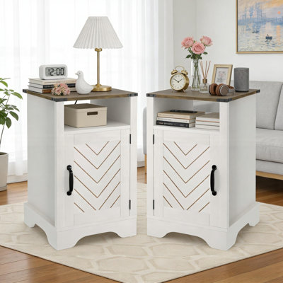 Bradford Farmhouse Nightstand Side Table with Electrical Outlets Charging Station