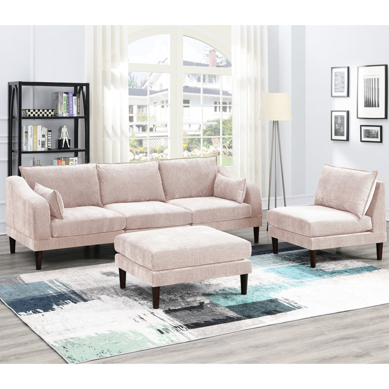 Blush Pink Sectional Living Room Furniture, 5Pcs Modular With & Chairs Sectional, Chairs, Soft Fabric Cushions, Pink Suede