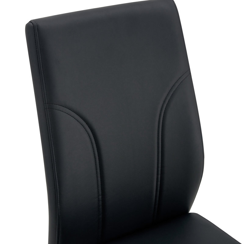4 chaises de salle à manger noires en tissu polyuréthane à haut dossier pour une salle à manger, une cuisine, des espaces de vie tendance et 4 pattes en matériau d'assortiment facile à nettoyer