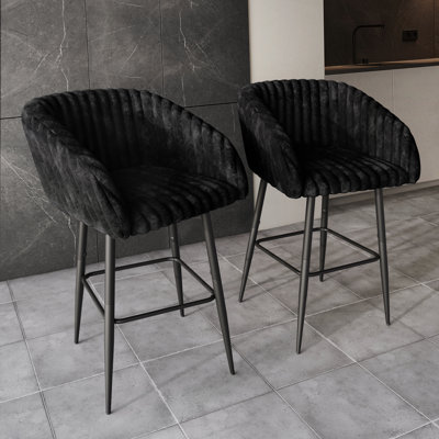 BLACK METAL SWIVEL COUNTER CHAIR IN BLACK VELVET