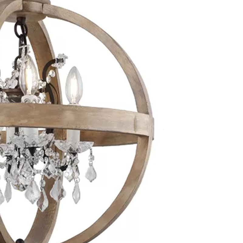 Rhoades 4 - Light Dimmable Globe Chandelier, Natural Wood