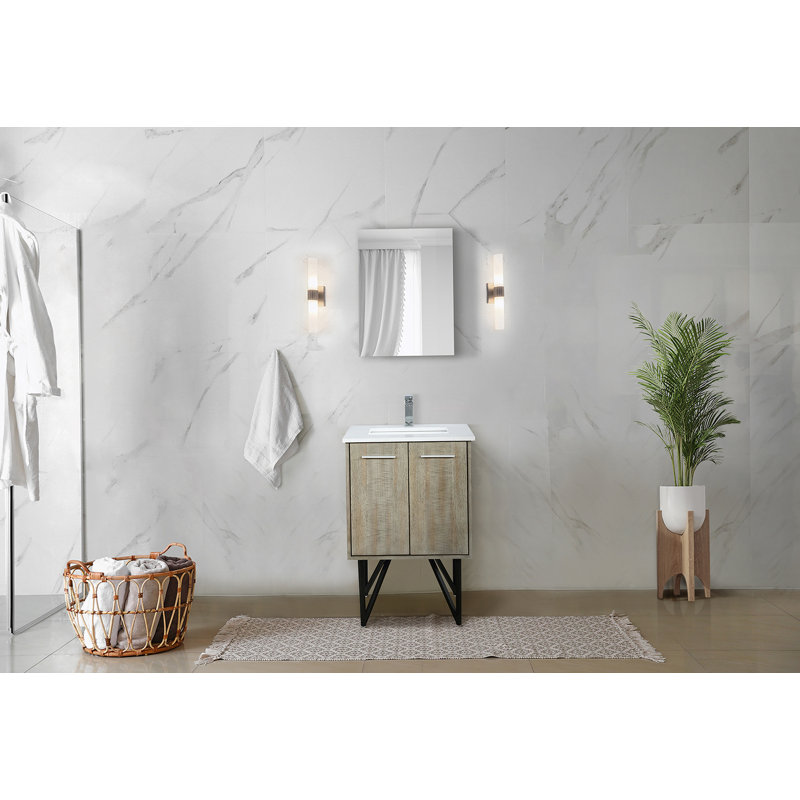 Meuble-lavabo de salle de bain 24 po X P 20 po D, comptoir en quartz, ensemble de robinet en métal Miroir, 24"
