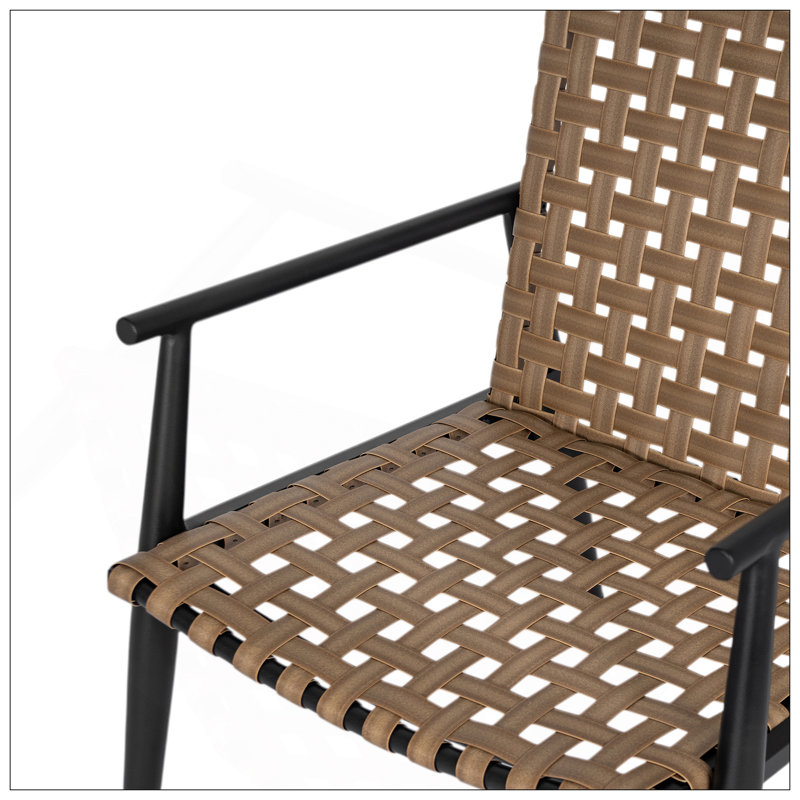 Ensemble de conversation moderne pour l'extérieur: 2 chaises en rotin PE + table d'appoint en acier noir et verre trempé - Durable et élégant