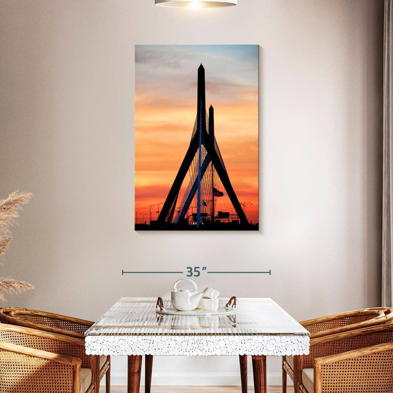 Lilie Zakim Bridge au coucher du soleil, H 45 po x l 30 po