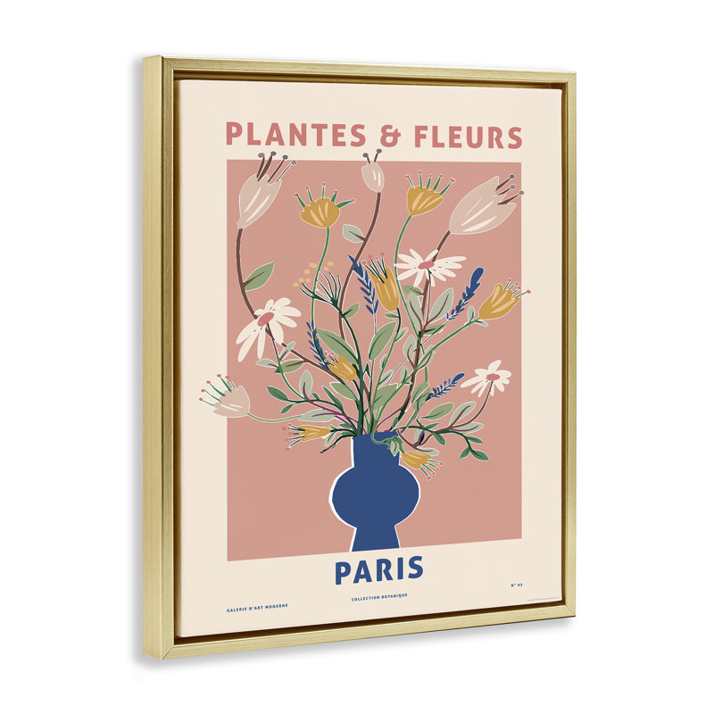 "Pastel Plantes & Fleurs", art mural encadré par Reinders, Cadre flottant métallique doré, H 31 po x l 25 po