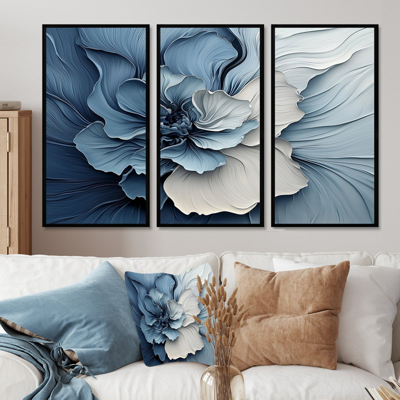 «Blue White Coastal Garden Of Flowers II - Abstract Botanicals», ensemble de reproductions d'art mural, H 40 po x l 60 po