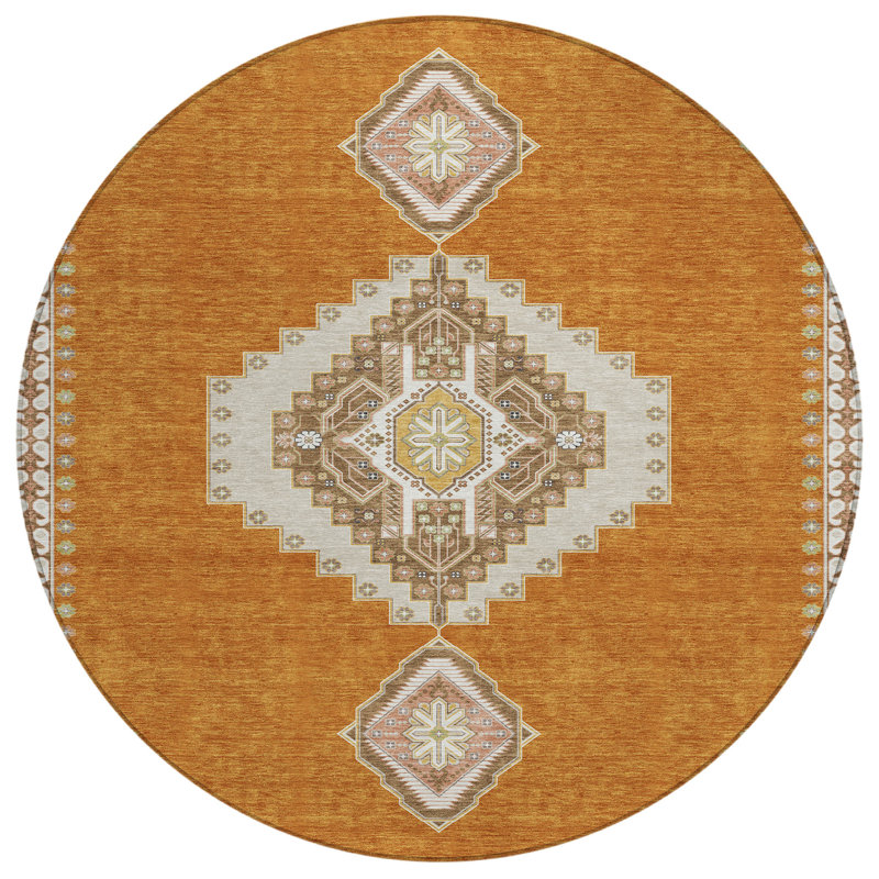 Elira Orange Washable Indoor-Outdoor Rug - , 8' x 8'