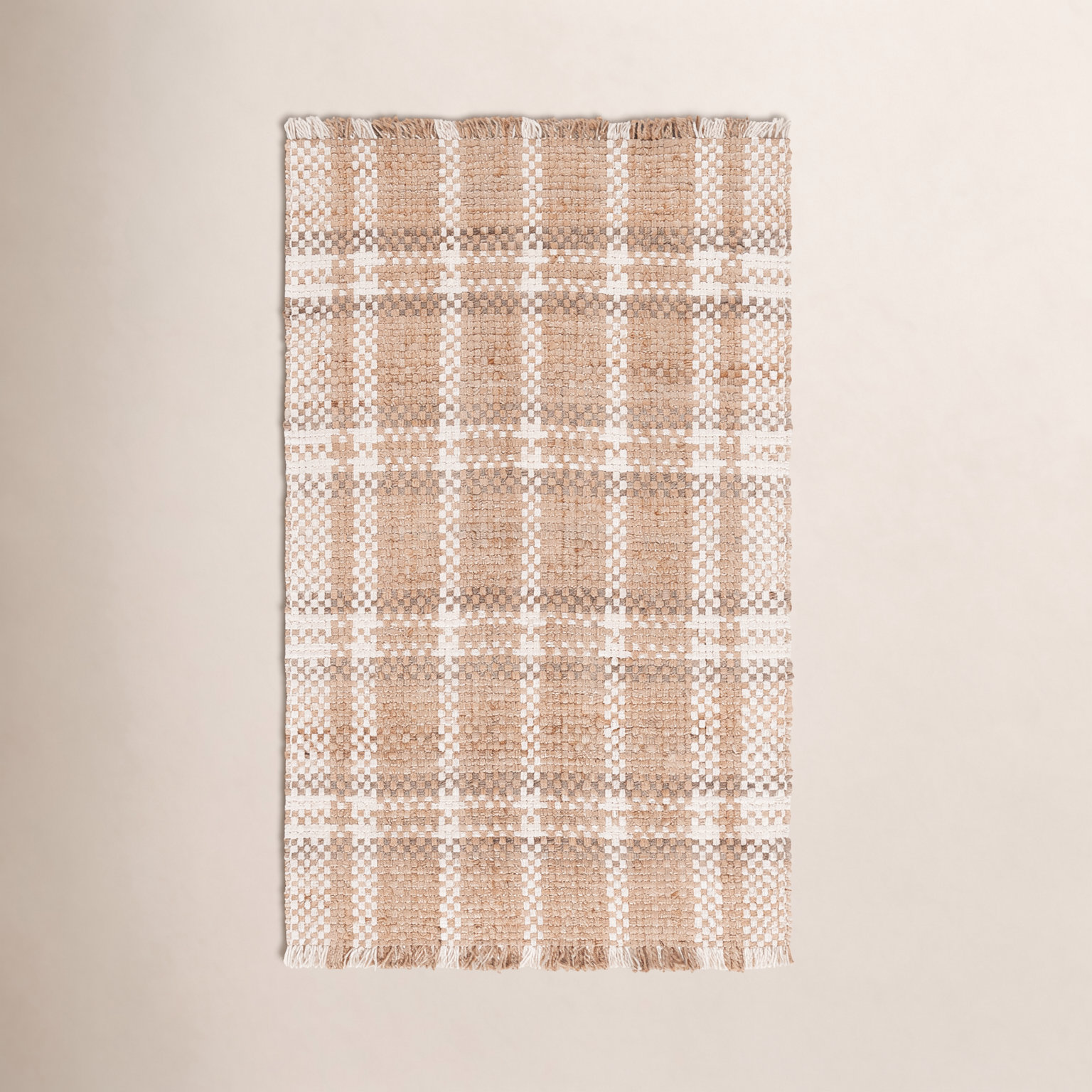 Hand-Woven Plaid Jute Rug, Rectangle 5' x 8'