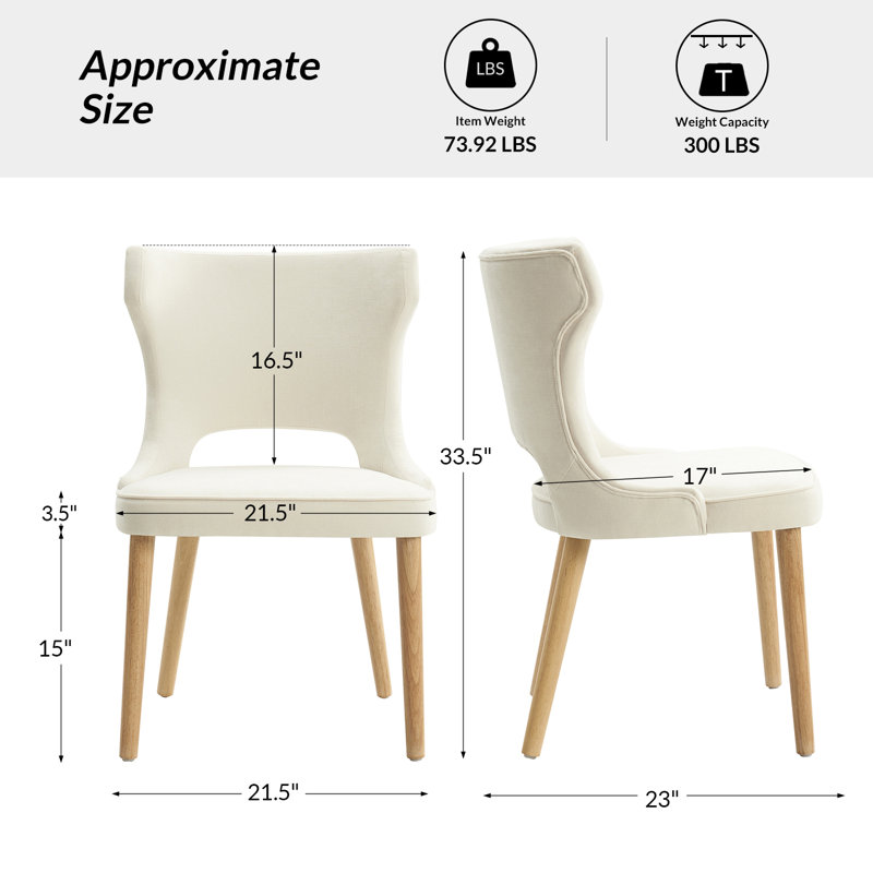 Piscoya 21.5''W Mid-century Modern Upholstered Dining Chairs With Solid Wood Legs (Set of 2), Ivory