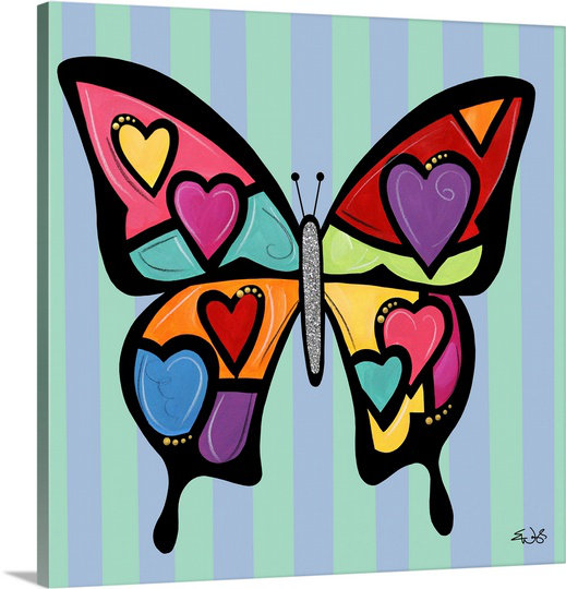 «Butterfly Hearts» par Evadne, impression sur toile, H 16 po x l 16 po x P 1,25 po