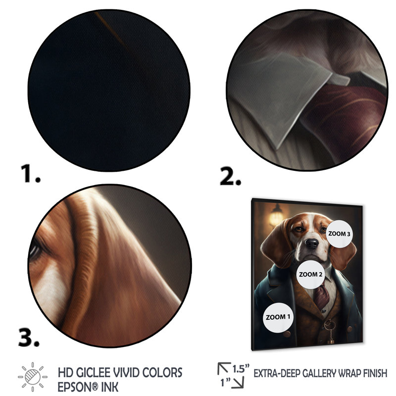Mafia Beagle II - impression sur toile, Impression noire sur toile encadrée, H 40 po x l 30 po x P 1,5 po